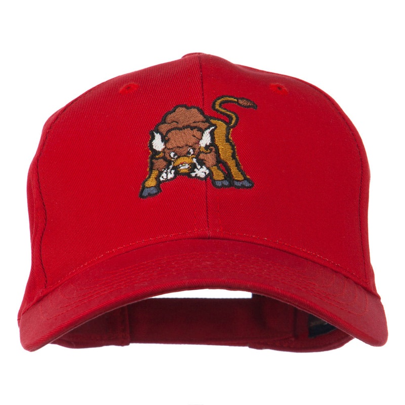 Small Bison Mascot Embroidered Low Profile Cap Red One Size