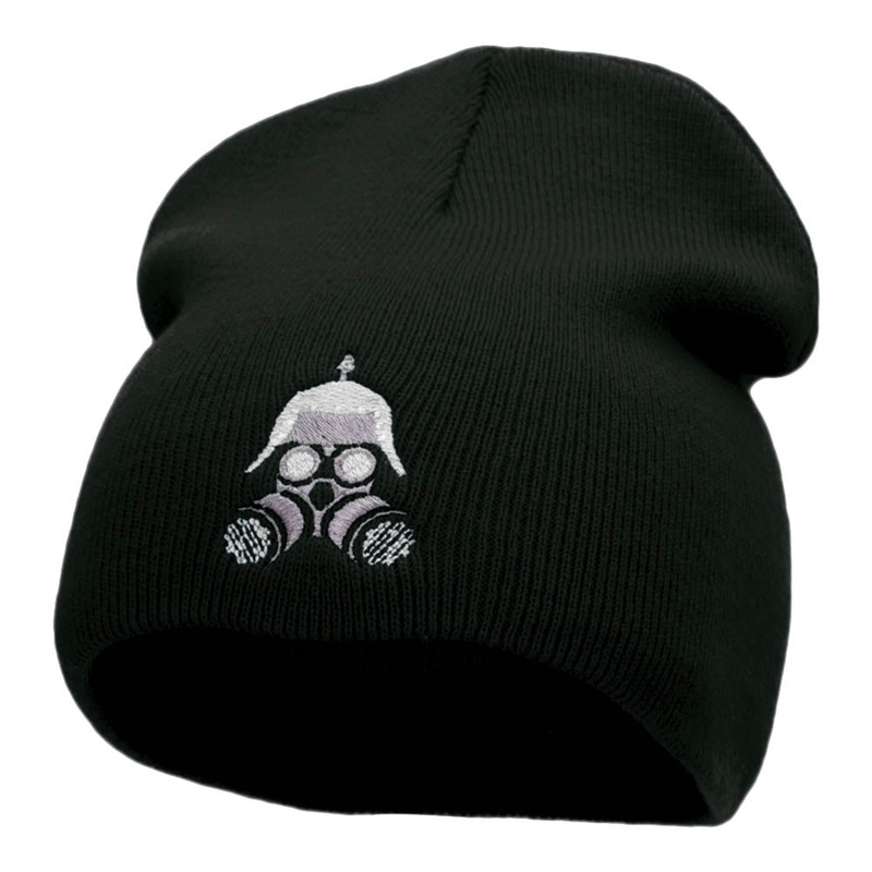Steampunk Metal Head Embroidered Short Knitted Beanie Black One Size