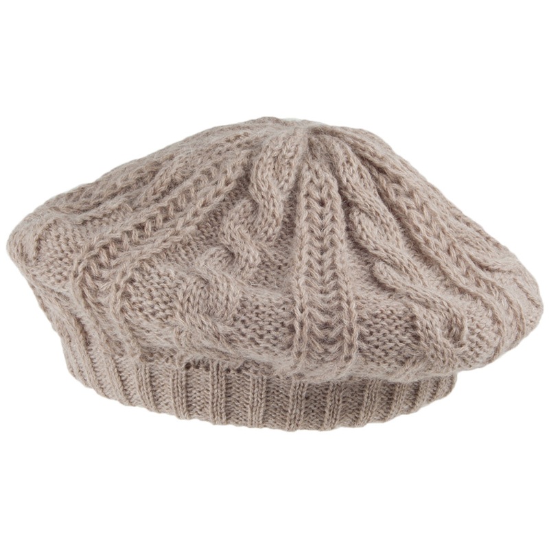 Whiteley Hats Cable Knit Beret – Bark 1-Size