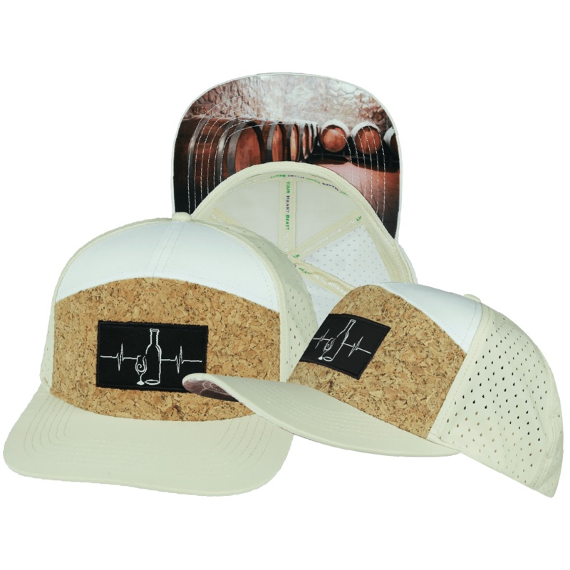 Wine Hat – Flat Bill – Cork – Cream / White – Laser Mesh