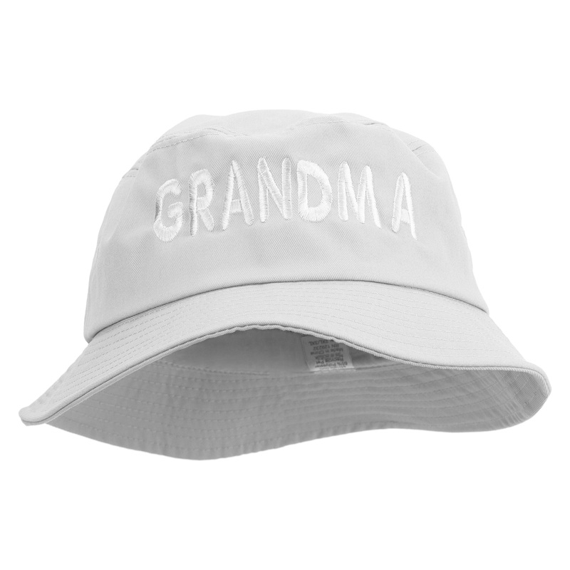 Wording of Grandma Embroidered Big Size Cotton Blend Twill Bucket Hat White XL-2XL