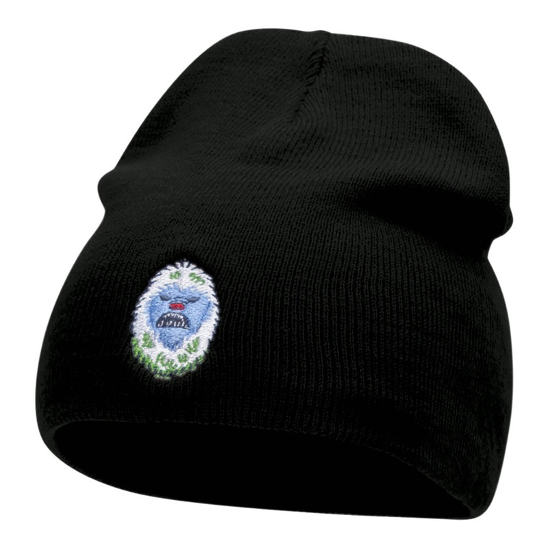 Yeti Creature Head Embroidered Short Knitted Beanie Black One Size