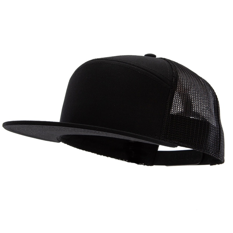 7 Panel Superior Cotton Twill Mesh Back Trucker Cap Black One Size