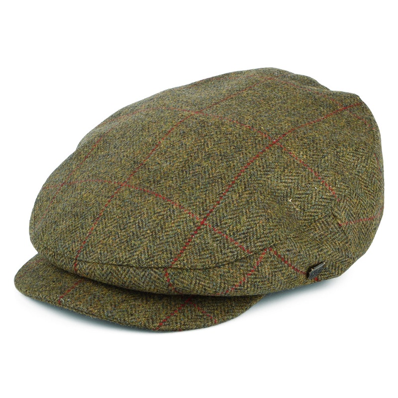 Failsworth Hats Manor Windowpane Herringbone Water Repellent Flat Cap – Moss-Red 55