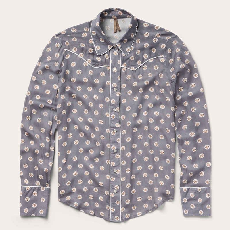 Horse Pennies Print Western Shirt Grey XS
