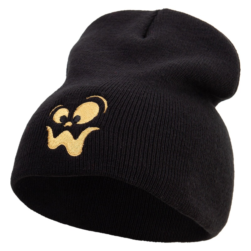 Scary Halloween Face Embroidered 8 inch Acrylic Short beanie Black One Size