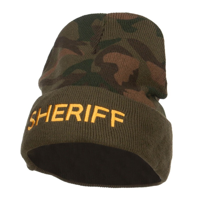 Sheriff Embroidered Camo Long Beanie Green One Size