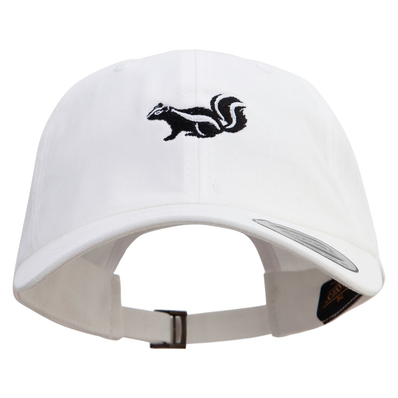 Skunk Embroidered Dad Style Unstructured Low Profile 6 panel Cotton Cap White One Size
