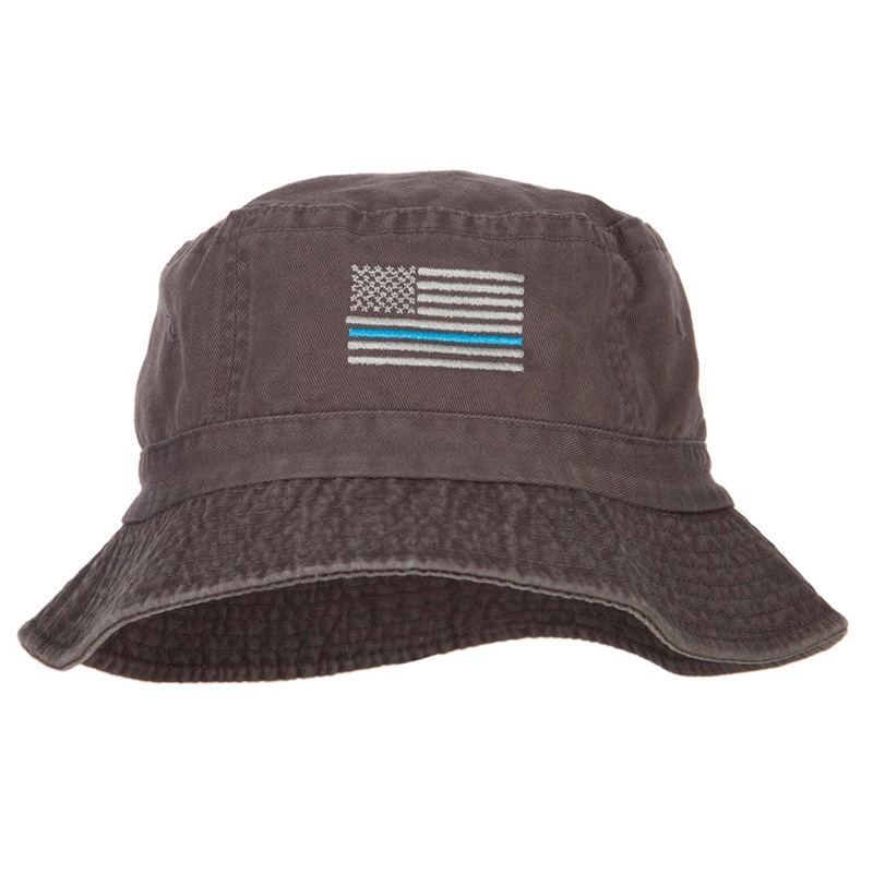 Thin Blue Line USA Flag Embroidered Bucket Hat Charcoal One Size