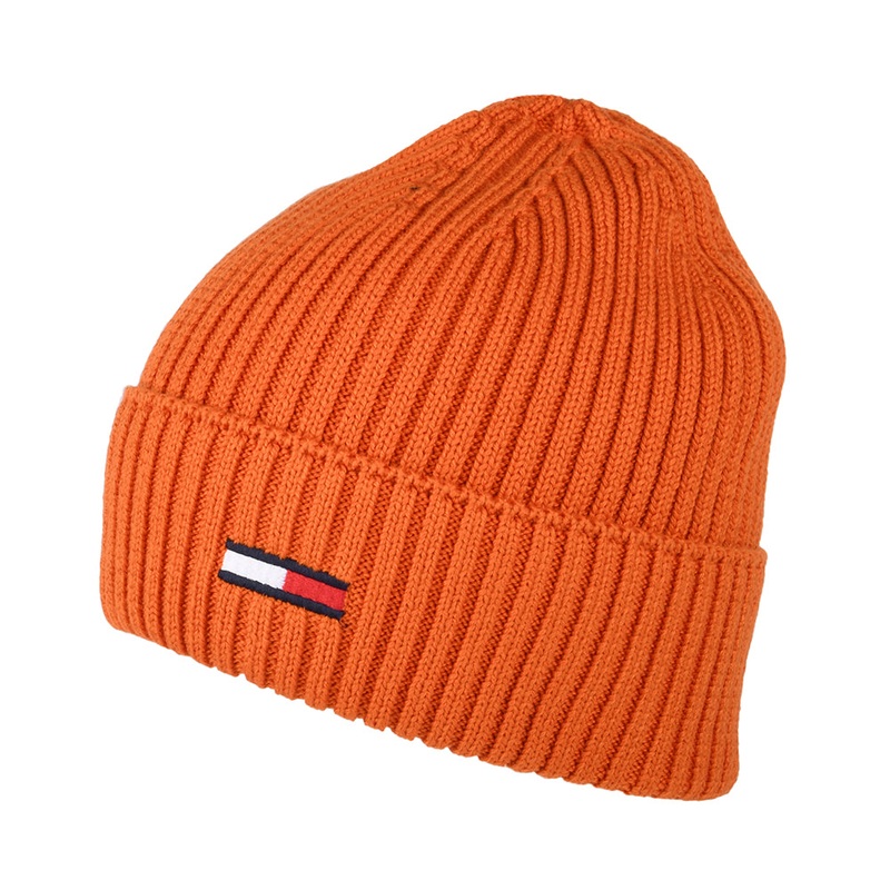 Tommy Hilfiger Hats TJM Flag Ribbed Beanie Hat – Orange 1-Size