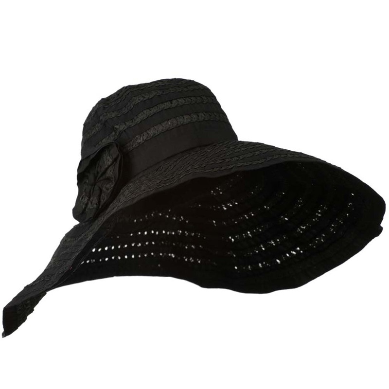 Toyo Braid Hat with Flower Accent Black One Size