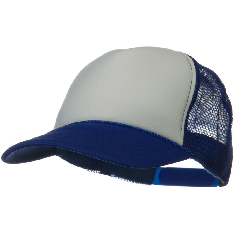 Two Tone Polyester 5 Panel Foam Front Mesh Back Cap Royal White One Size