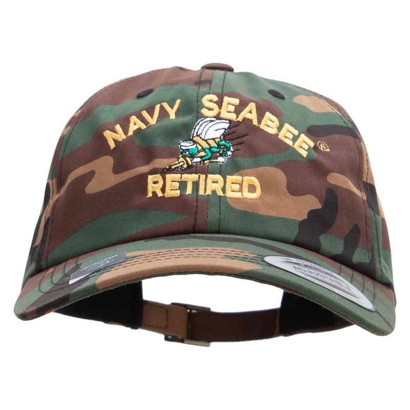 US Navy Seabee Retired Unstructured Low Profile 6 panel Cotton Cap Green Camo One Size