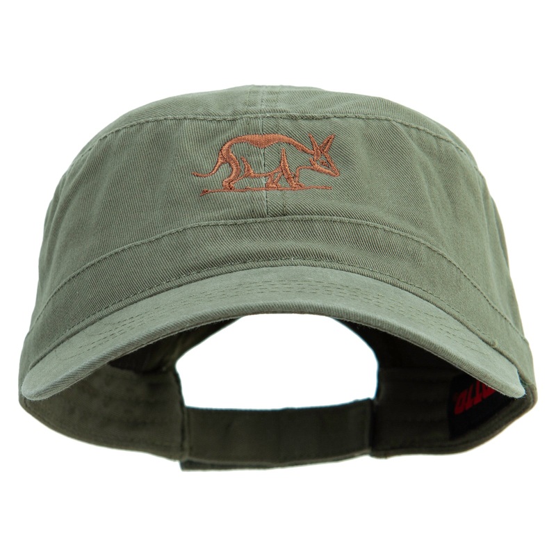 Aardvark Embroidered Garment Washed Adjustable Army Cap Olive Green One Size