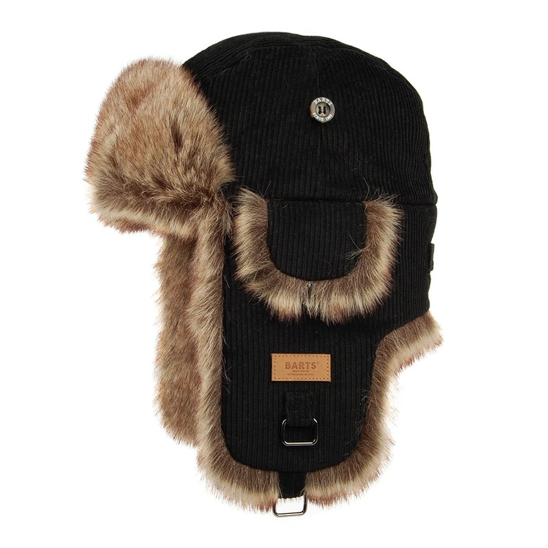 Barts Hats Corduroy Rib Faux Fur Bomber Trapper Hat – Black 1-Size