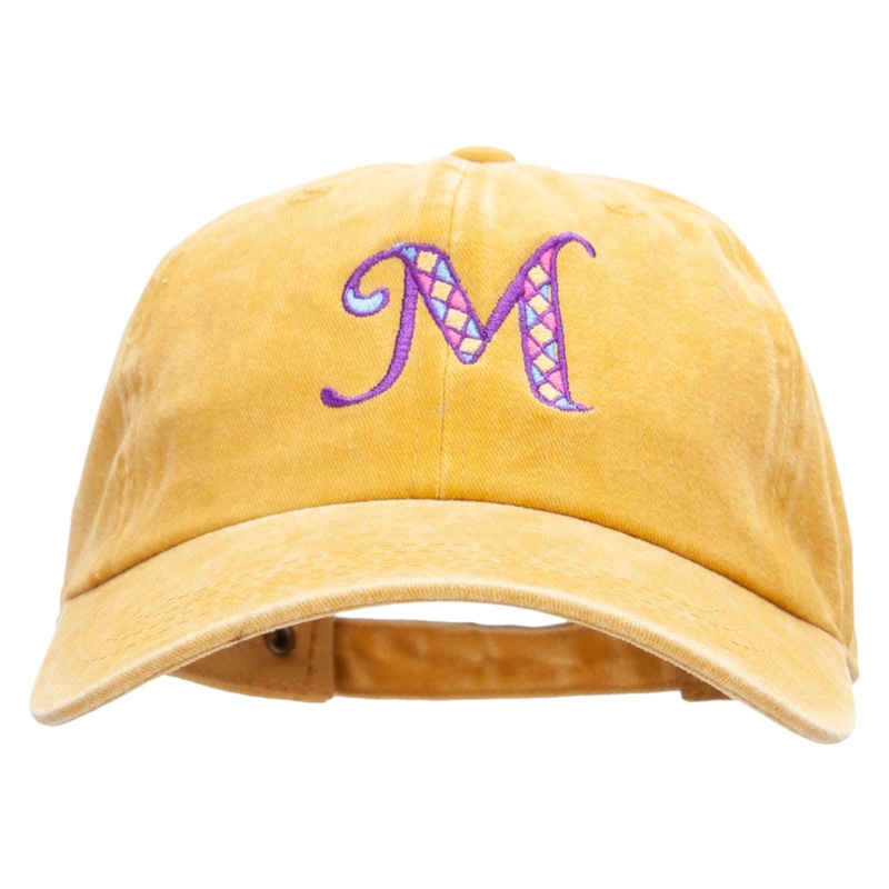 Big M Mardi Embroidered Unstructured Pigment Dyed Cotton Cap Gold One Size