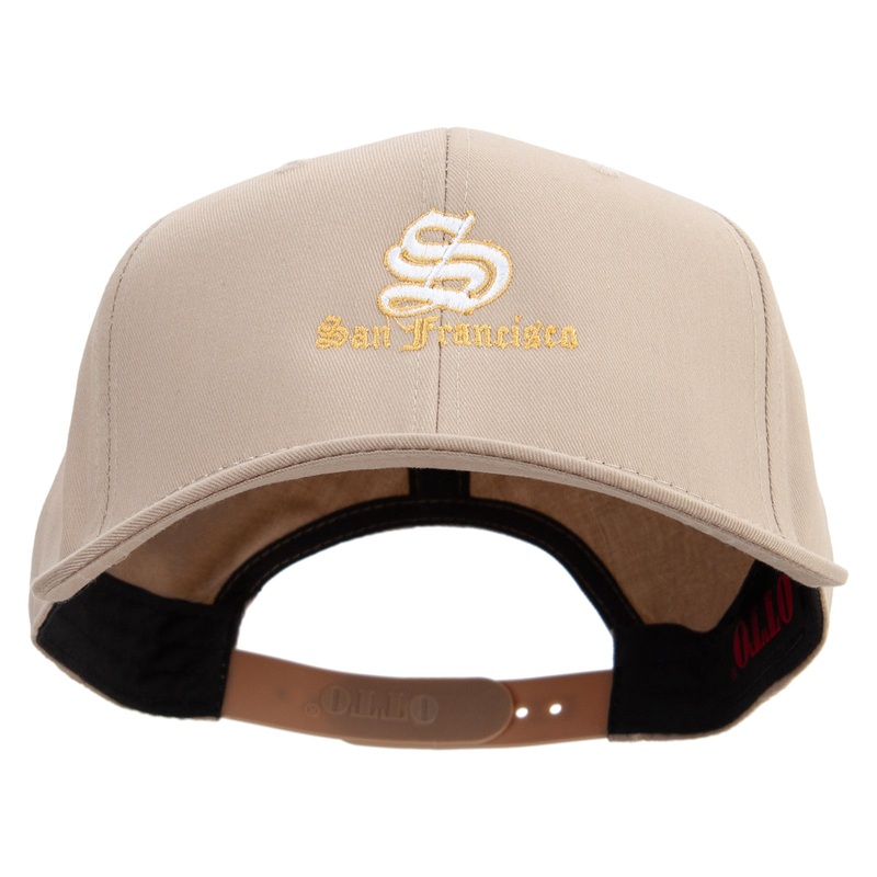 Cursive San Fransico Sign Embroidered Solid Cotton Twill Prostyle Cap Khaki One Size
