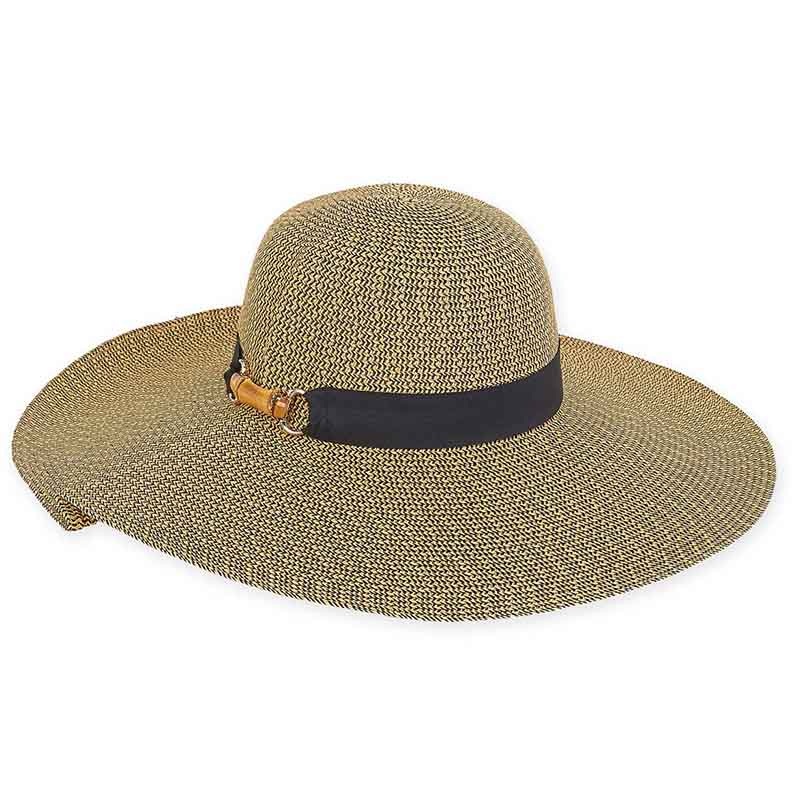 Folded Brim Wide Brim Beach Hat with Bamboo Accent – Sun ‘N’ Sand Hats Black Tweed Medium (57 cm)