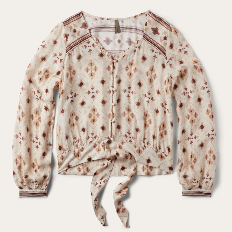Gaucho Print Herringbone Blouse White XS