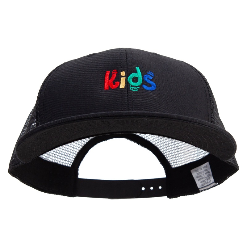 Playful Kids Symbol Embroidered Big Size Premium Flat Bill Trucker Cap Black XL-3XL
