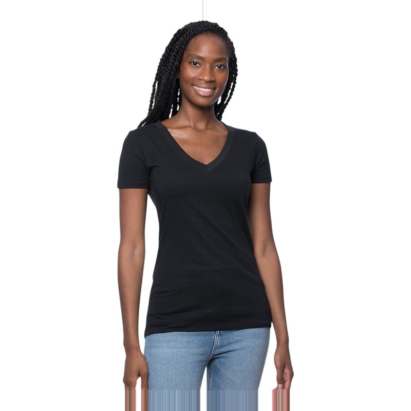 Royal Apparel Women’s Viscose Hemp & Organic Cotton V-Neck T-Shirt  Style 64030 Made in USA Caviar XS