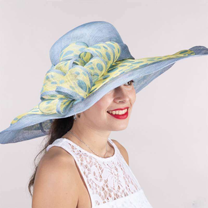 Swirly Polka Dot Brim Blue and Yellow Dress Hat – KaKyCO Blue and Yellow