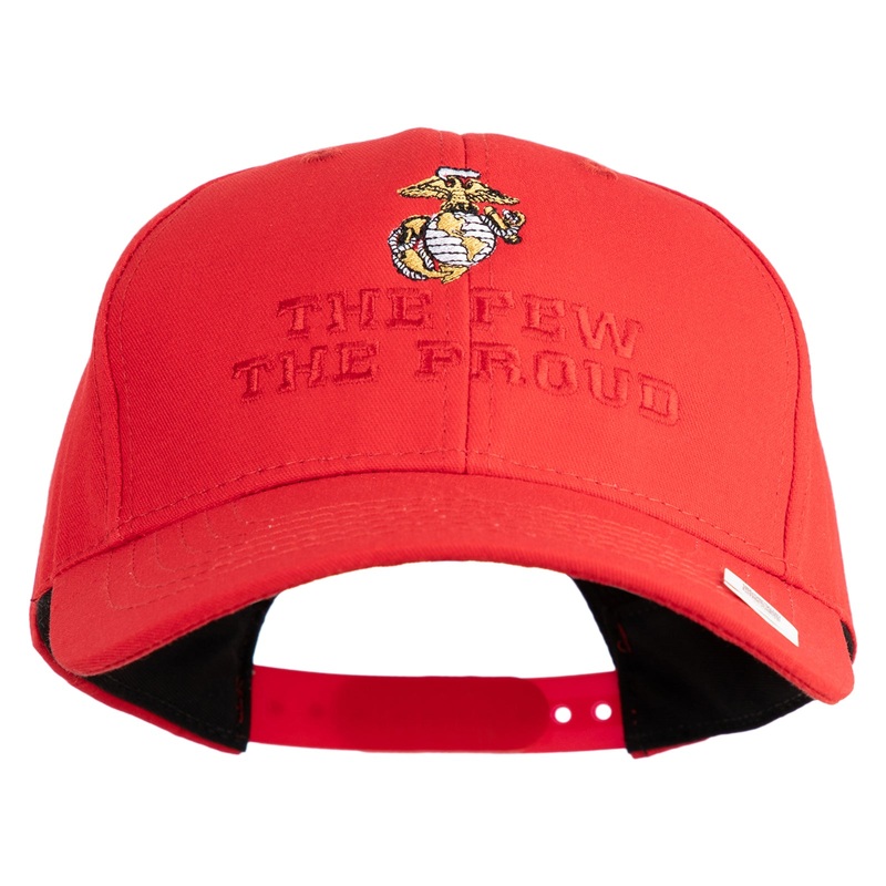 The Few The Proud US Marine Embroidered 6 Panel Structured Cotton Twill Cap Made in USA Red One Size