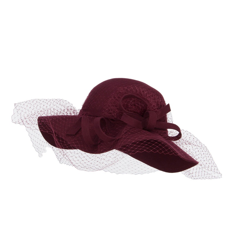 Wool Felt Floppy Hat with Net Brown One Size
