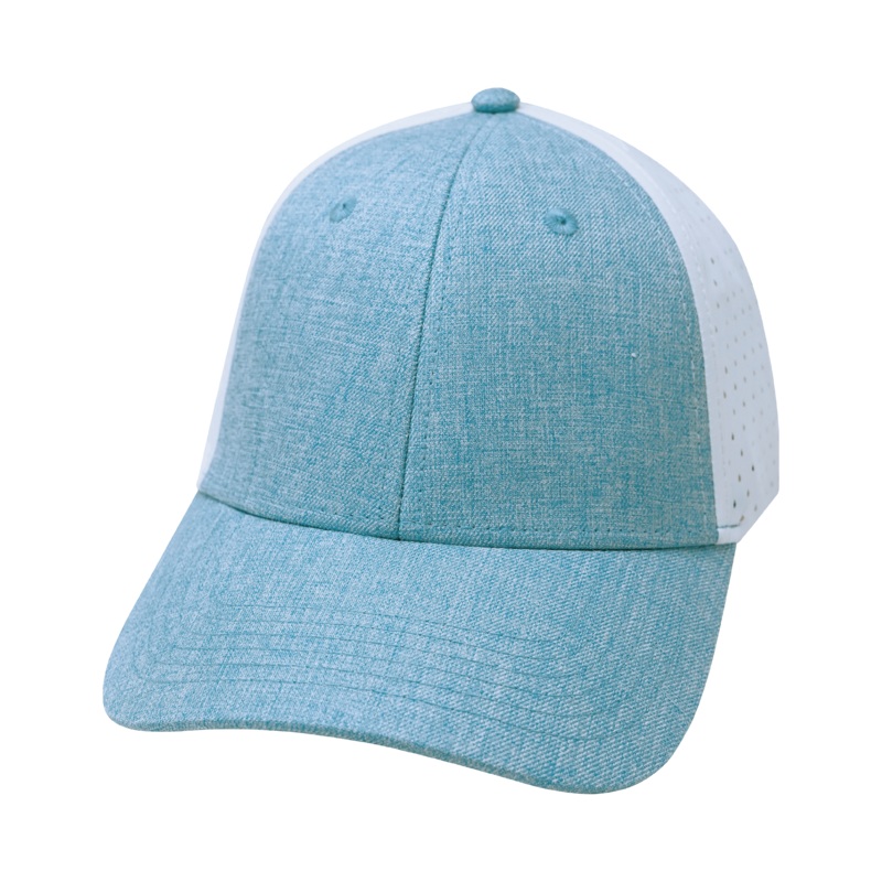 Blank – 6 Panel – Shallow Fit – Pony Tail – Baby Blue / White (Unisex) – Laser Mesh