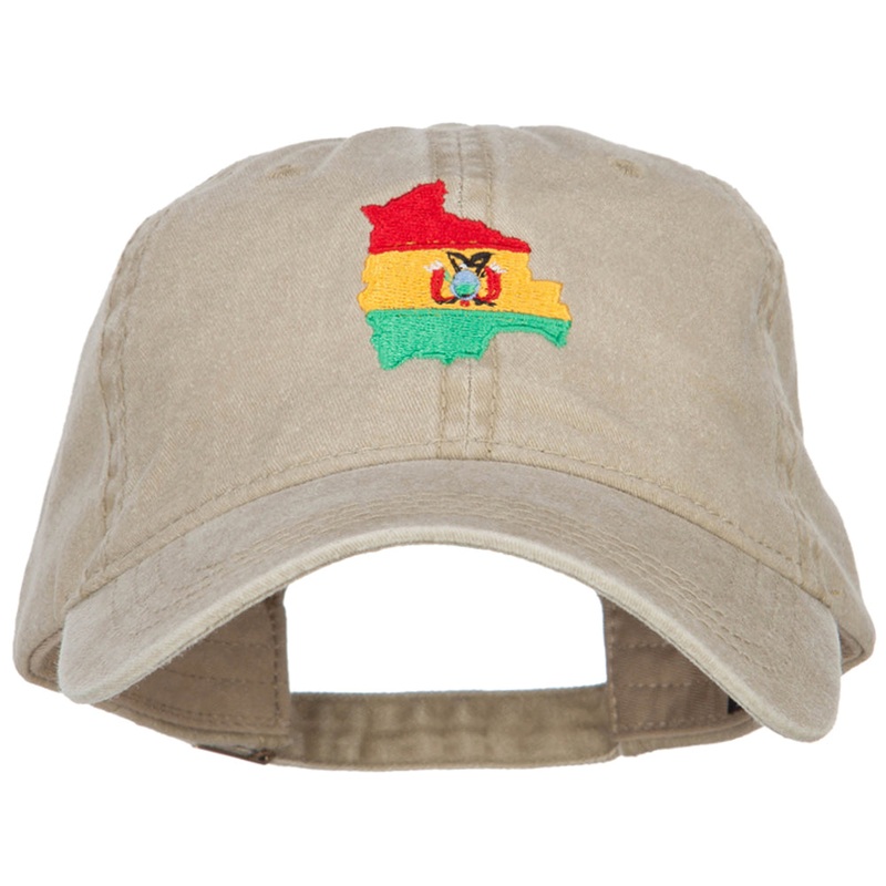 Bolivia Map Flag Embroidered Washed Cap Khaki One Size