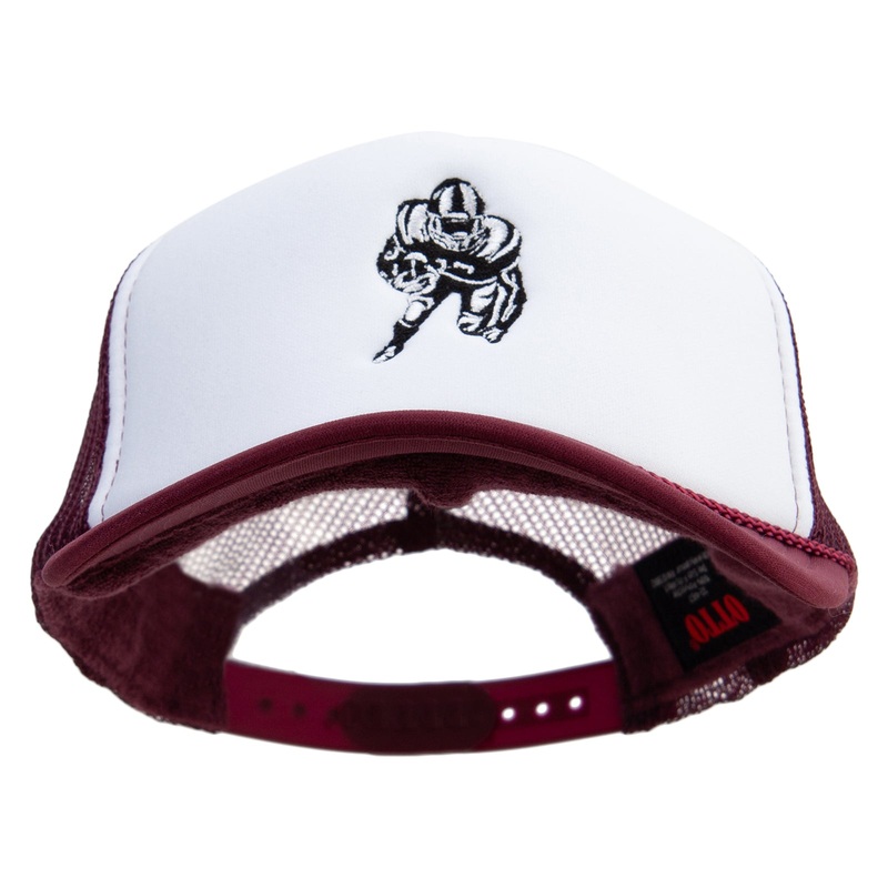Charging Football Player Embroidered Foam Panel Mesh Snapback Maroon White One Size