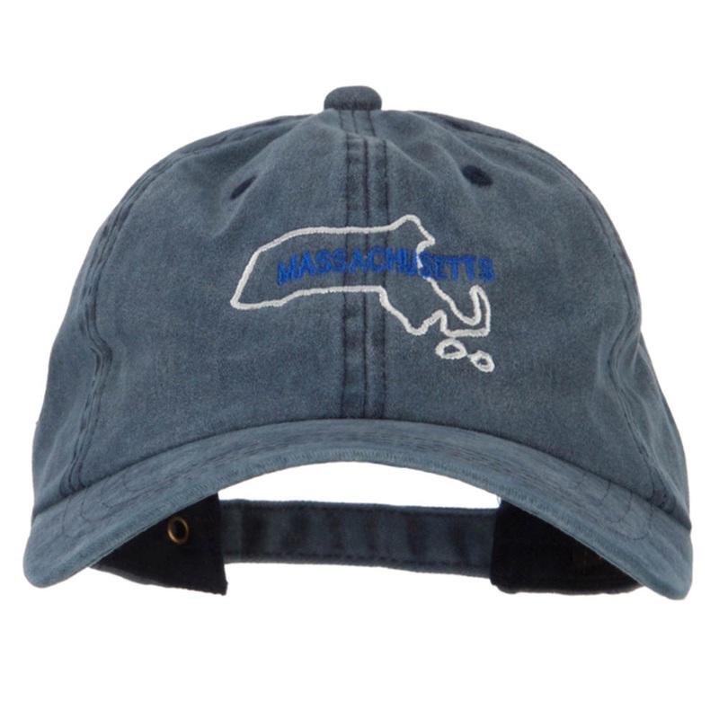 Massachusetts with Map Outline Embroidered Washed Cotton Twill Cap Navy One Size