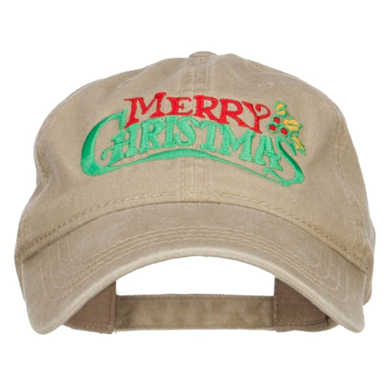 Mistletoe Merry Christmas Embroidered Washed Cap Khaki One Size