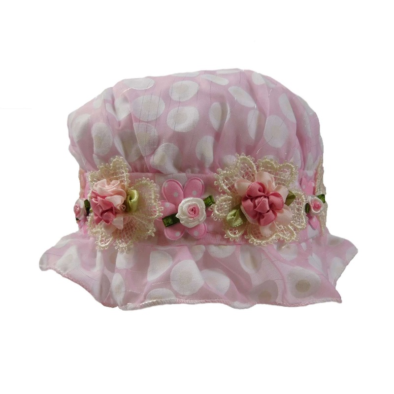 Polka Dot Bonnet with Lace and Silk Decoration 6-12mos