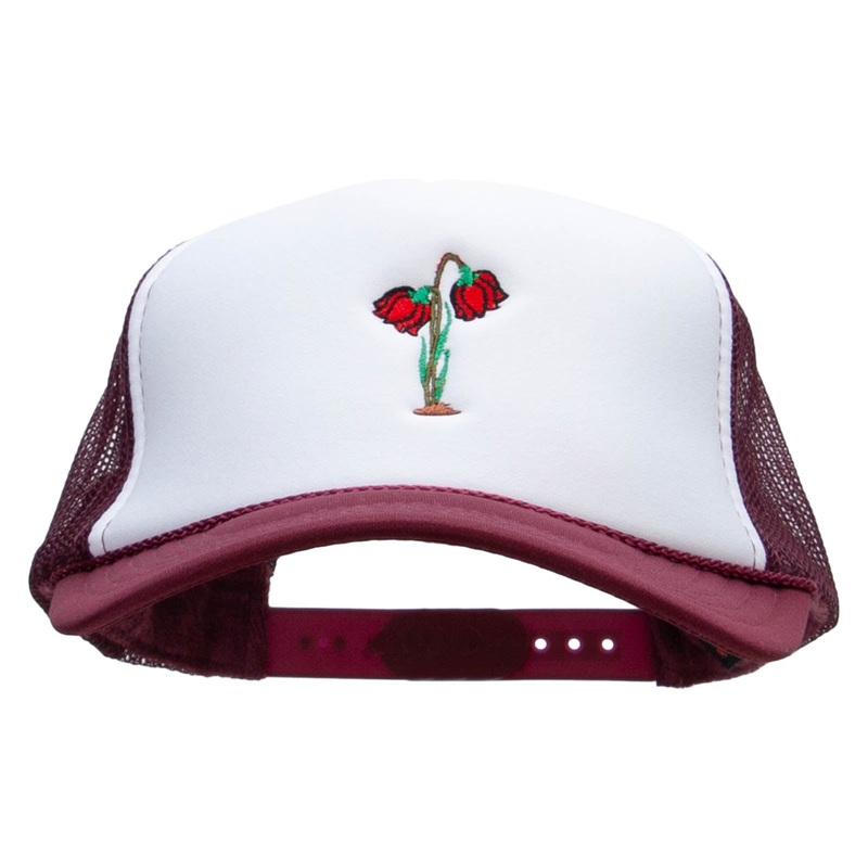 Red Roses Embroidered Foam Panel Mesh Snapback Maroon White One Size