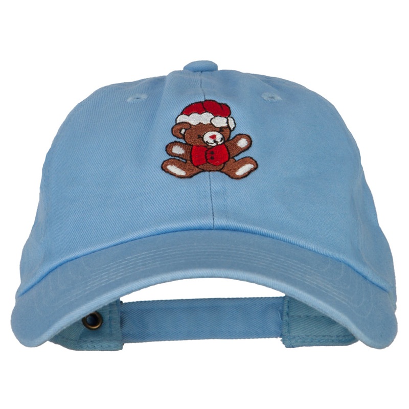 Santa Teddy Bear Embroidered Unstructured Washed Cap Blue One Size