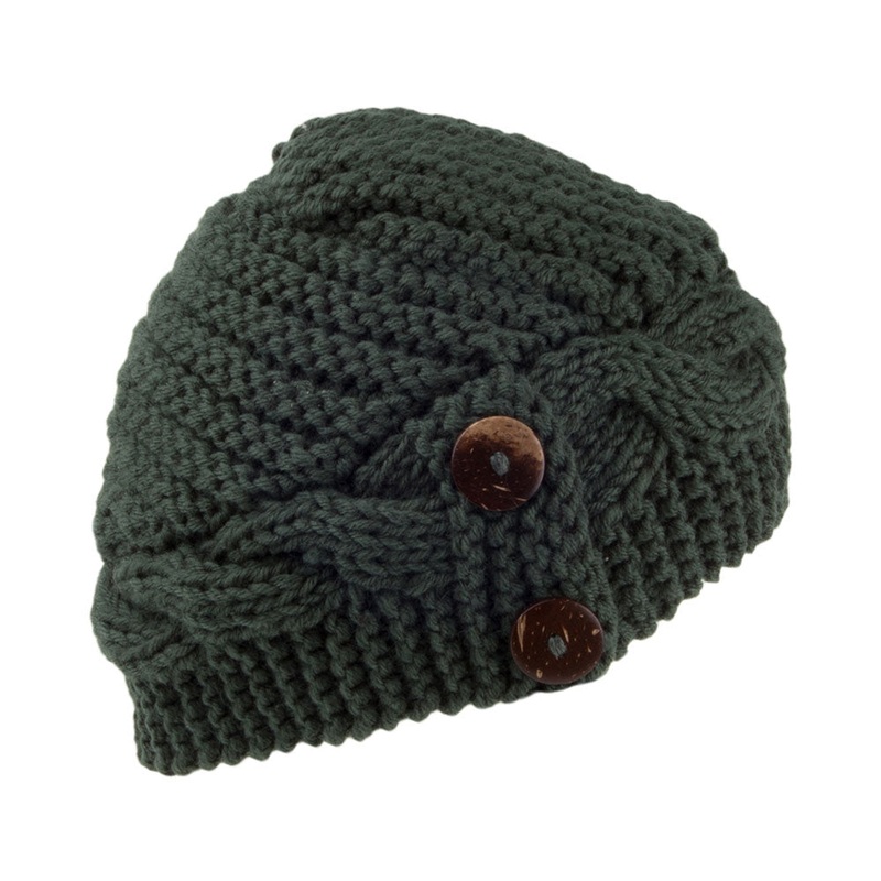 Scala Hats Emilia Button Beanie Hat – Olive 1-Size