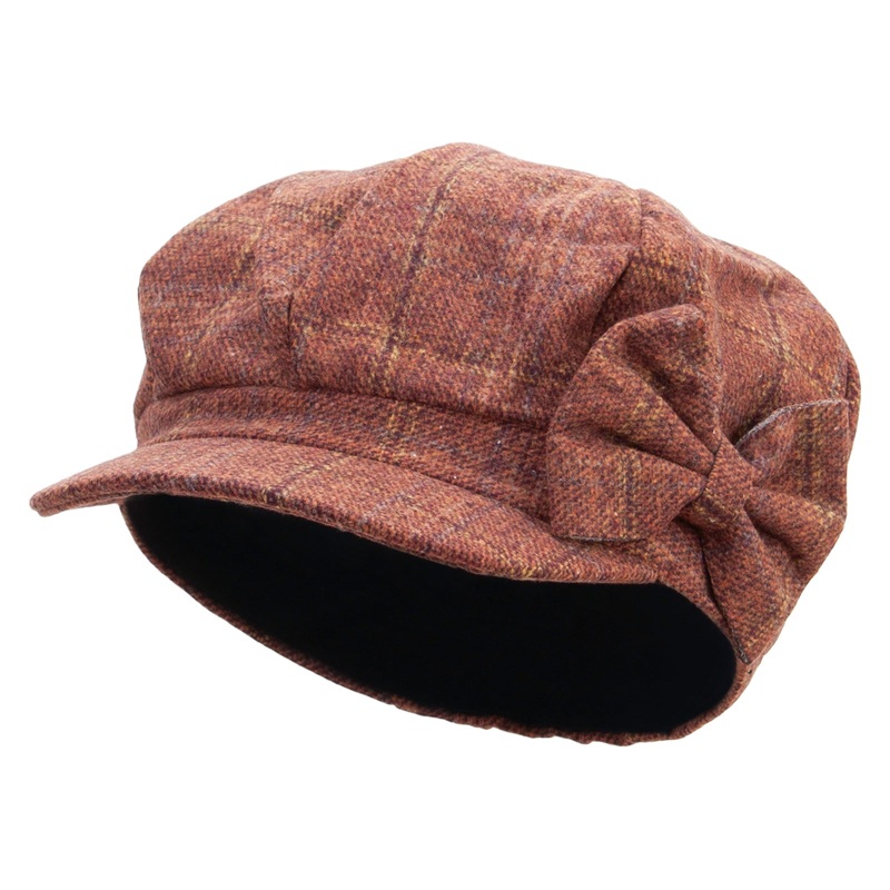 Women’s Plaid Bow Accent Hat Rust Plaid One Size
