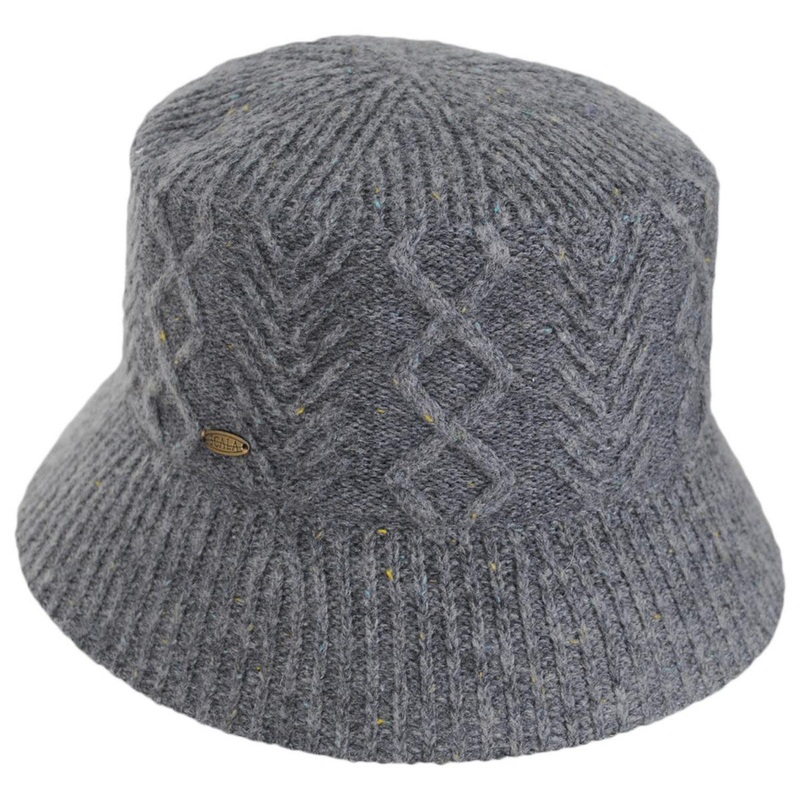 Aran Cable Knit Wool Blend Bucket Hat GREY ONE SIZE FITS MOST