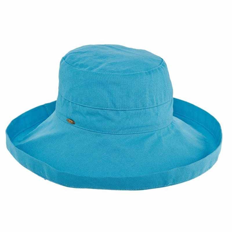Cotton Up Turned Large Brim Sun Hat – Scala Hats for Women Azure M/L (57 – 58 cm)