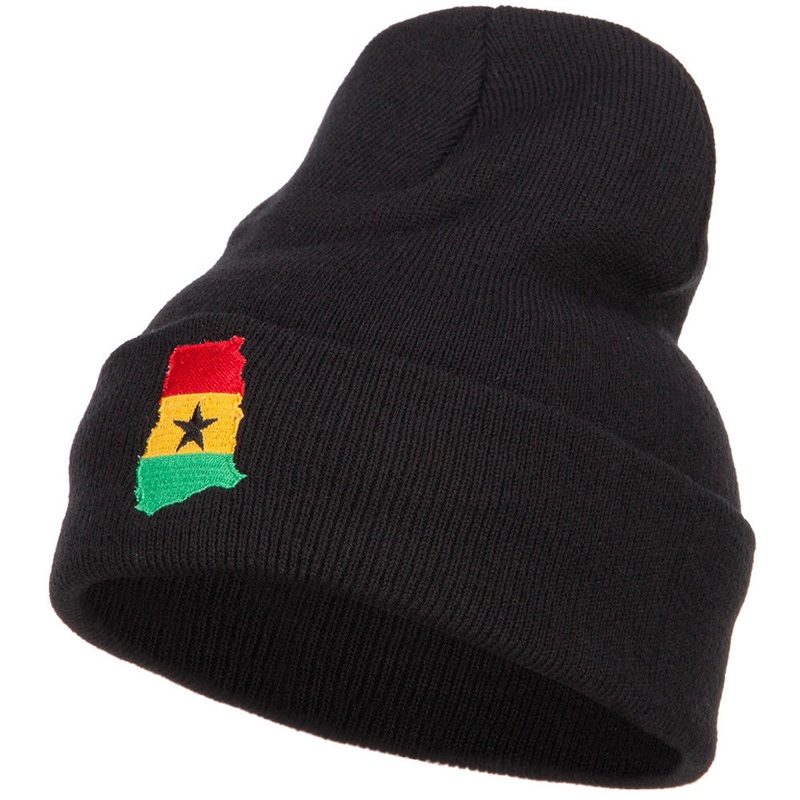 Ghana Flag Map Embroidered Long Beanie Black One Size