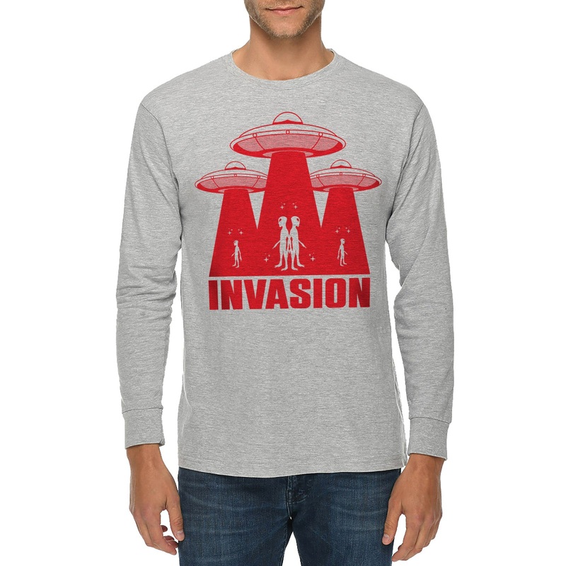 Invasion Embroidered Unisex Lane Seven Ring Spun Cotton Premium Long Sleeve T-shirt Heather Grey XS