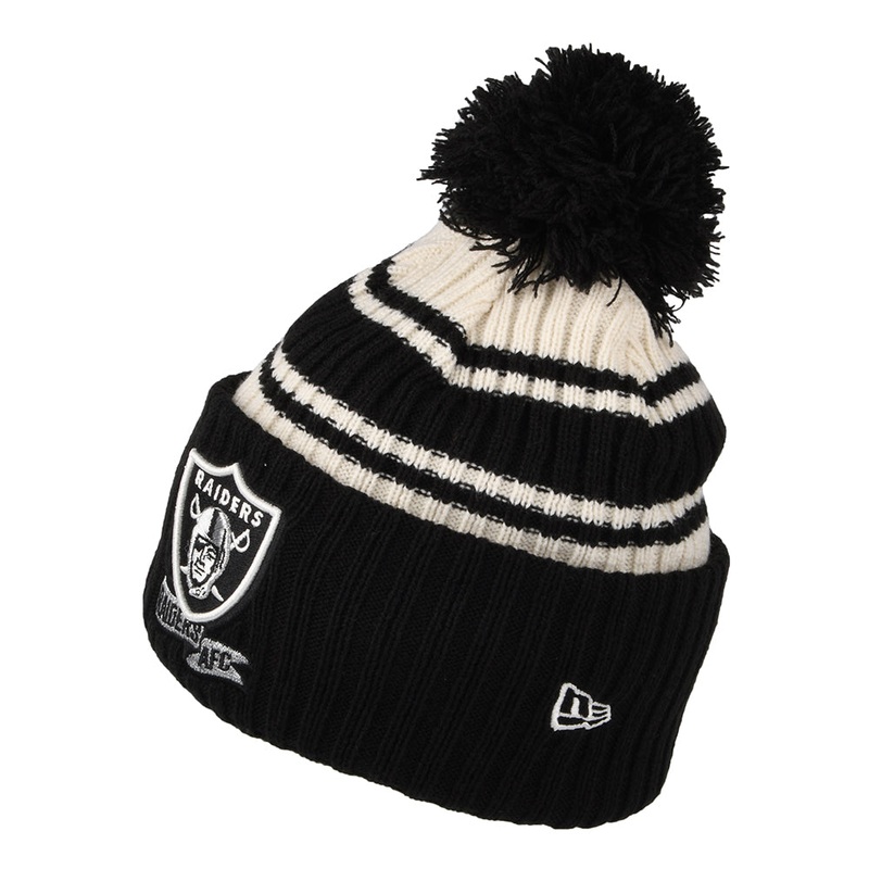 New Era Las Vegas Raiders Bobble Hat – NFL Sideline Sport Knit – Black-White 1-Size