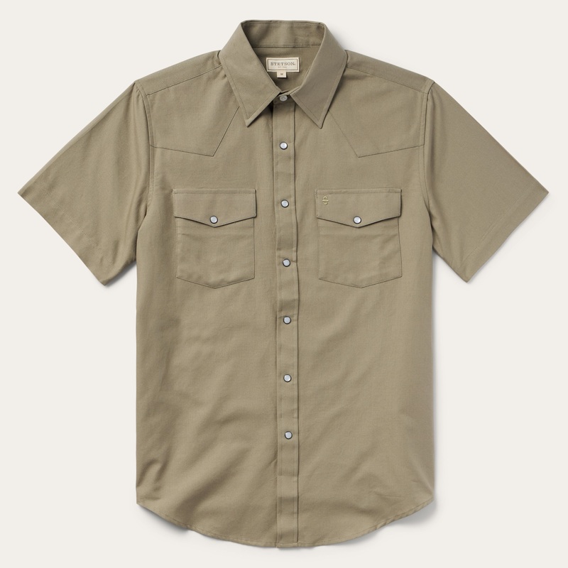 Olive Oxford Short Sleeve Western Shirt Olive S
