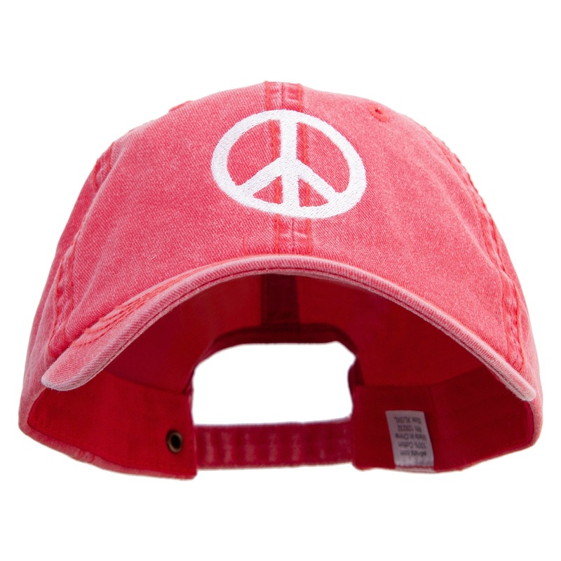 Peace Symbol Embroidered Big Size Washed Pigment Dyed Cap Red XL-3XL
