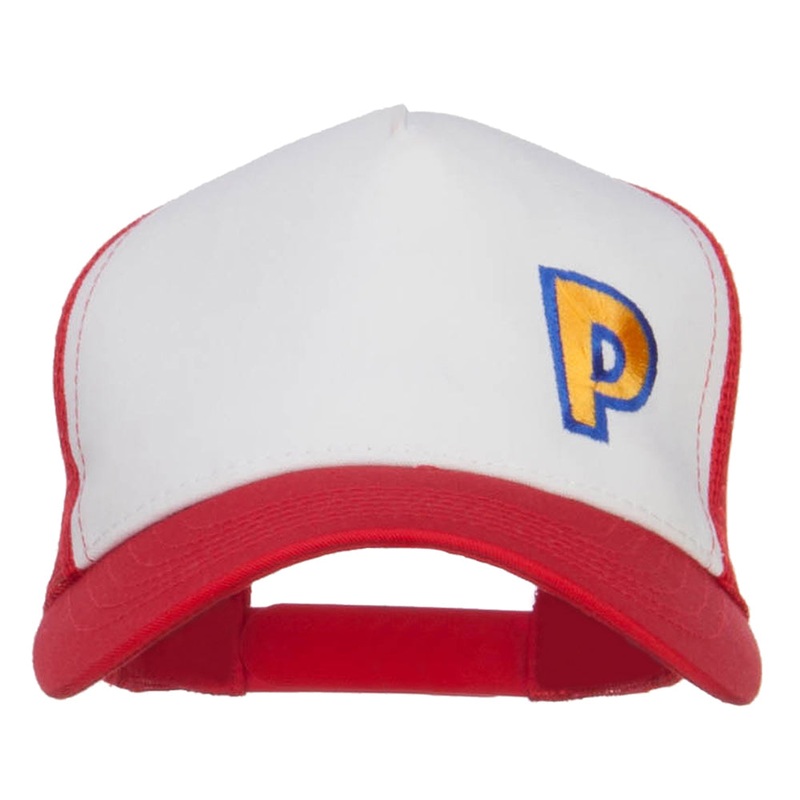Poke Monster P Embroidered Mesh Cap White Red One Size