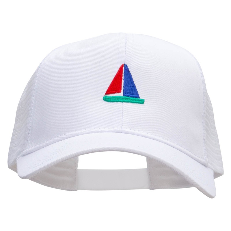 Sailboat Cruising Embroidered Solid Cotton Prostyle Twill Mesh Cap White One Size