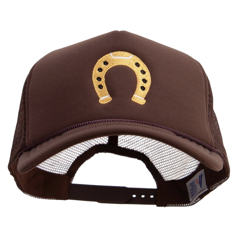 Sheriff Horseshoes Logo Embroidered Summer Foam Mesh Trucker Cap Chocolate One Size