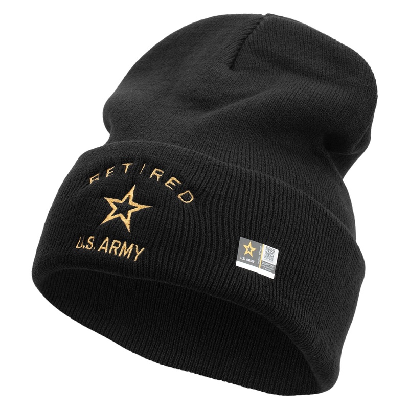 US Army Retired Military Embroidered 12 Inch Long Knitted Beanie Black One Size