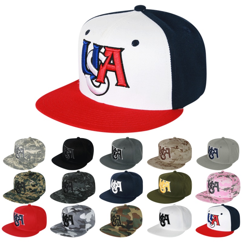 USA America Snapback Flat Bill Hat – S019 ACU Camo